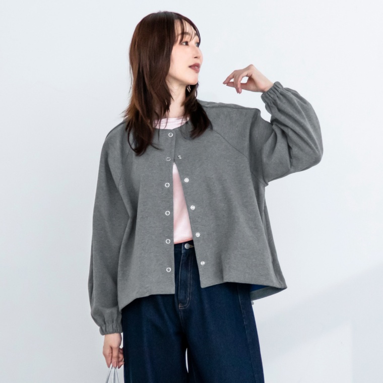 Coeur sucre 裏配色ドット釦カットソーカーディガン