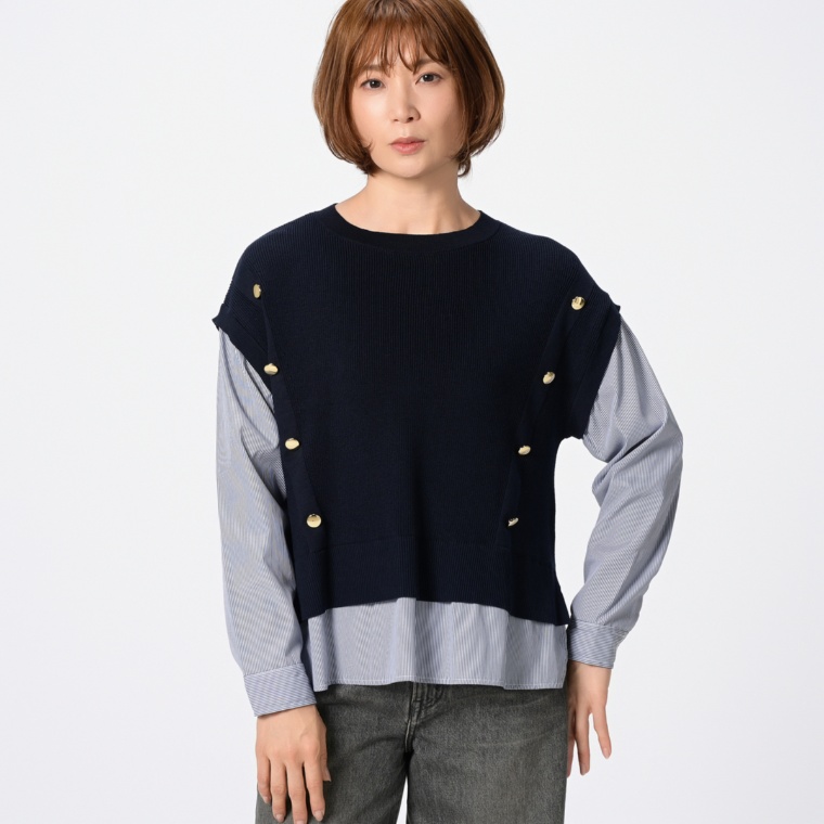 Coeur sucre 楽々コーデのニットベストドッキングシャツ