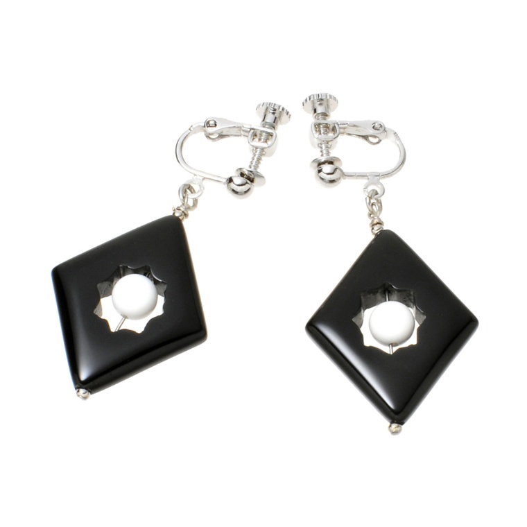 ブラック&ホワイトカルセドニー イヤリング/ピアス[フェリシア]