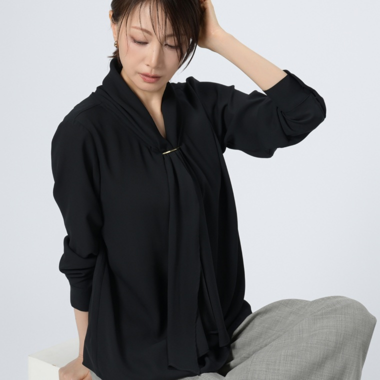 CHOYA H.M.G華やぎドレープボウタイブラウス