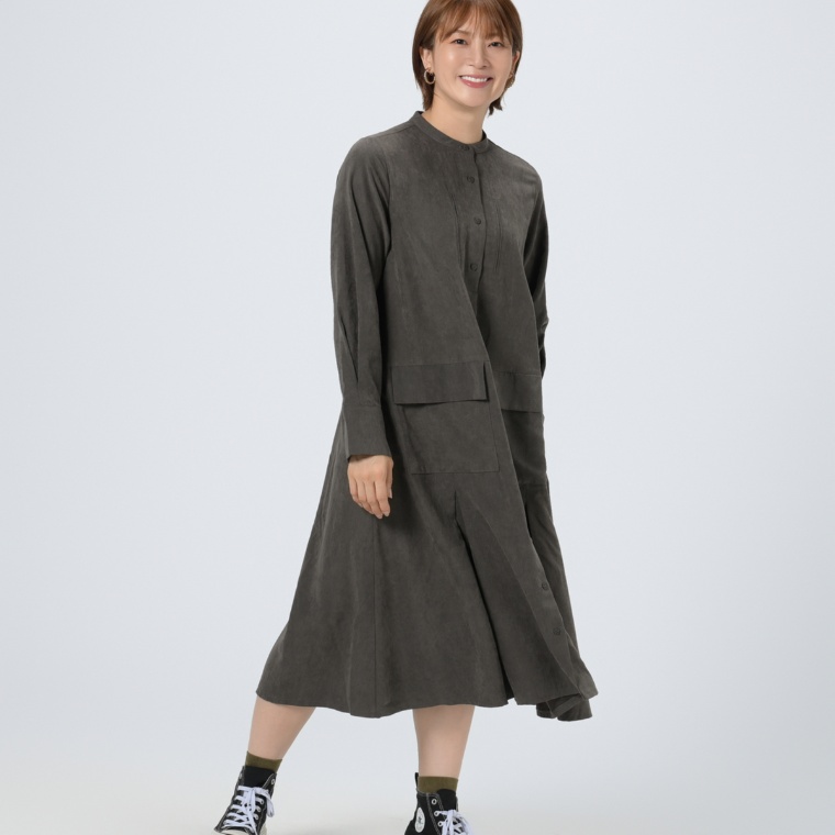 KiKKi バンドカラーフロントボタンワンピース