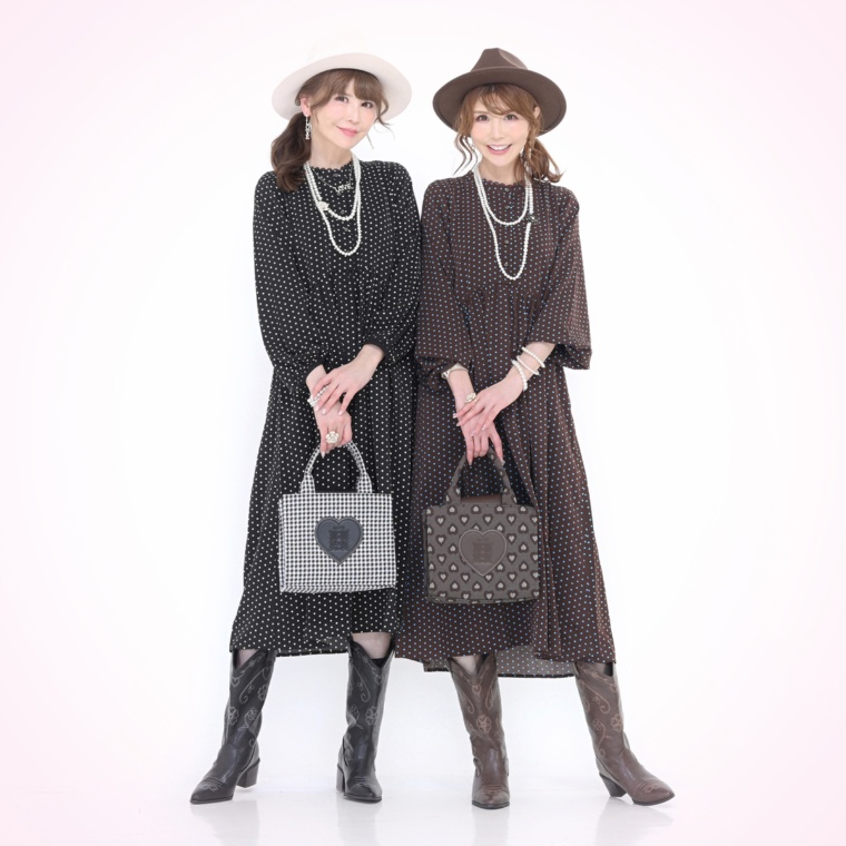 &LOVE ポルカドットの大人ギャザーワンピース