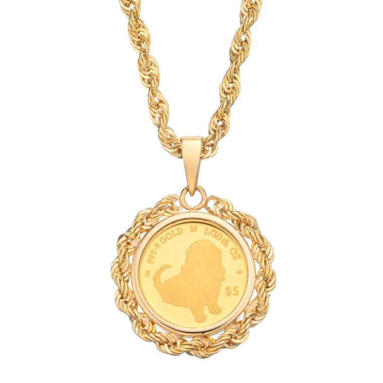 純金/18K ミニチュアダックスフントコイン ペンダント 1/30oz