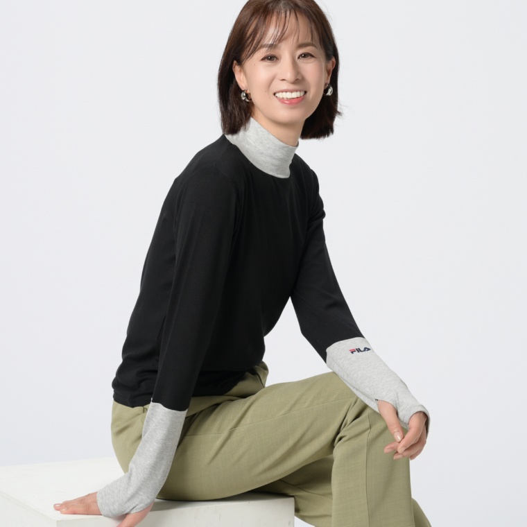 FILA UV アクセントカラーリブ編ハイネックトップス