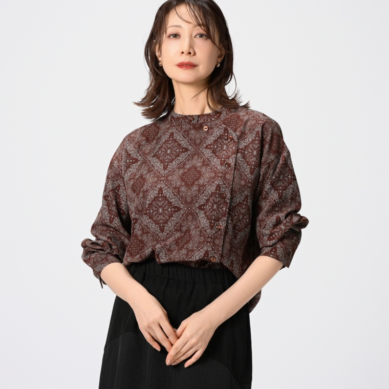 ModdedAnce アシンメトリーデザインダイヤプリントシャツ