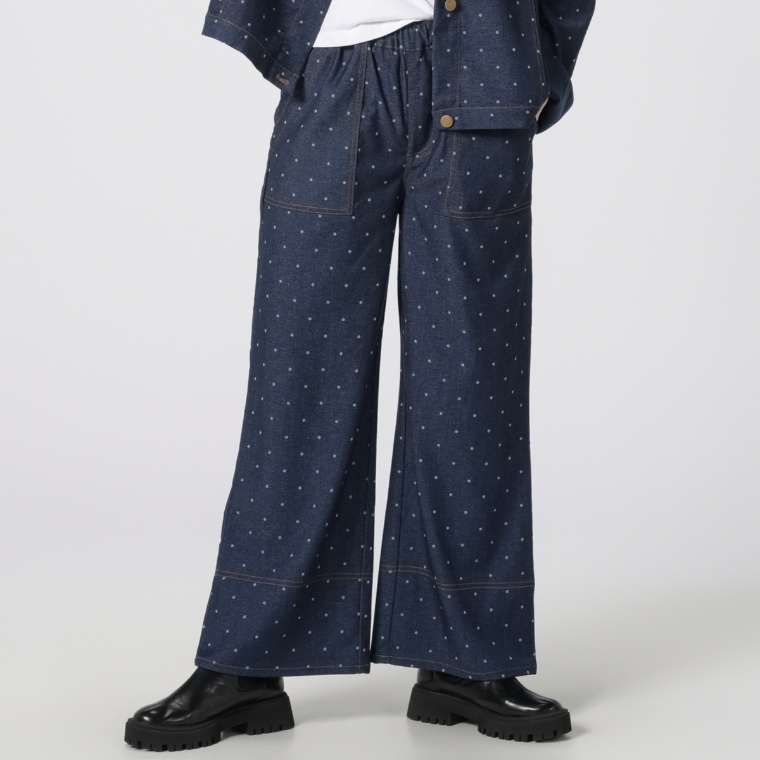 KILA MODA メッセージ刺繍デニムニットパンツ