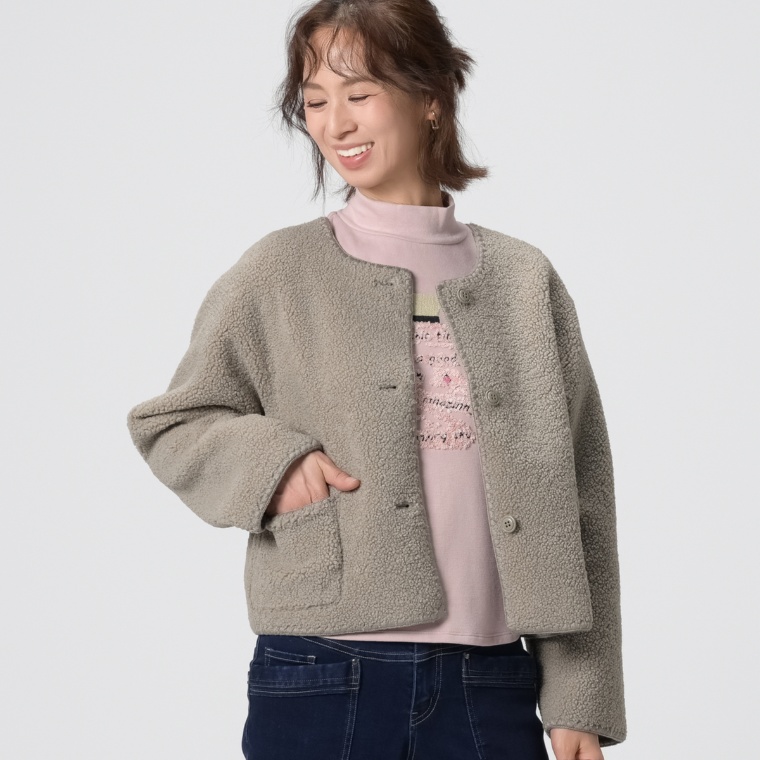 MINHA KILAKILA ノーカラーリバーシブルボアジャケット