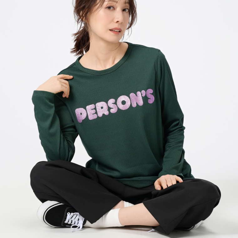 PERSONS ラメプリントテレコトップス