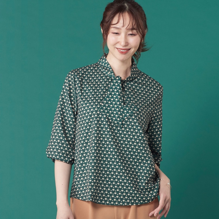 marie claire/bis 撥水加工ボウタイブラウス
