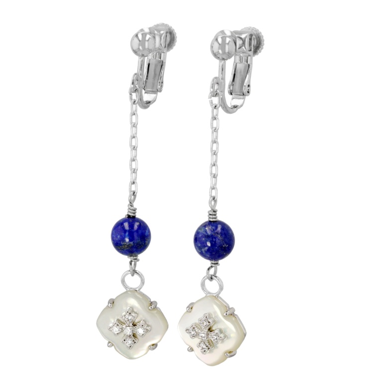 ラピスラズリ&白蝶貝 スイングイヤリング/ピアス[ネリア]