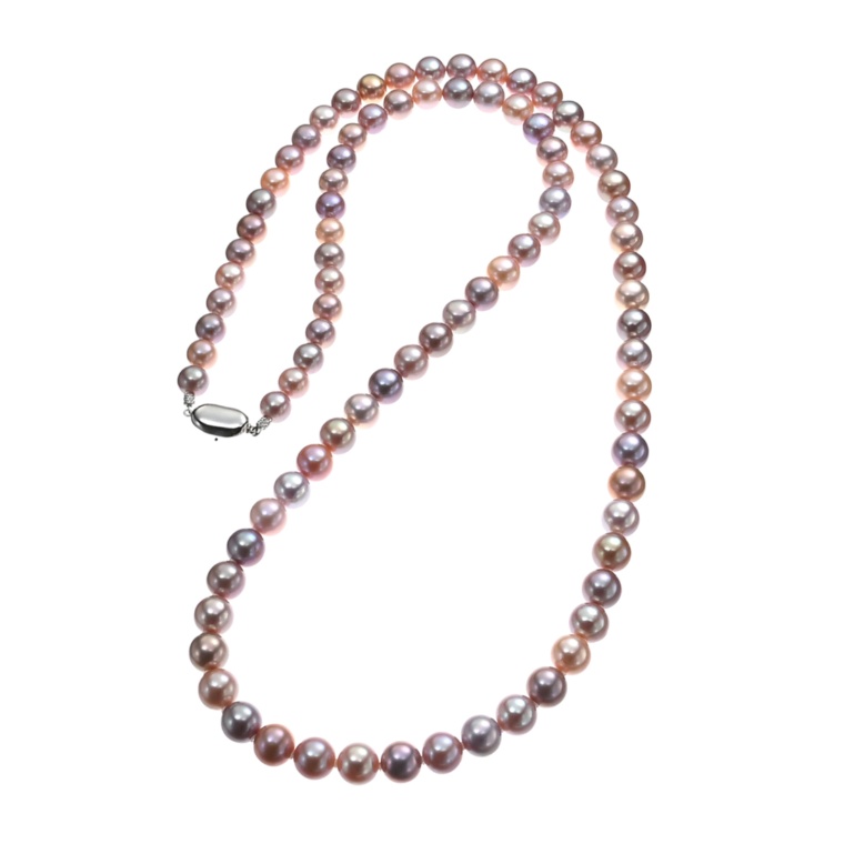 メタリックマルチカラーパール ロングネックレス 8-9mm