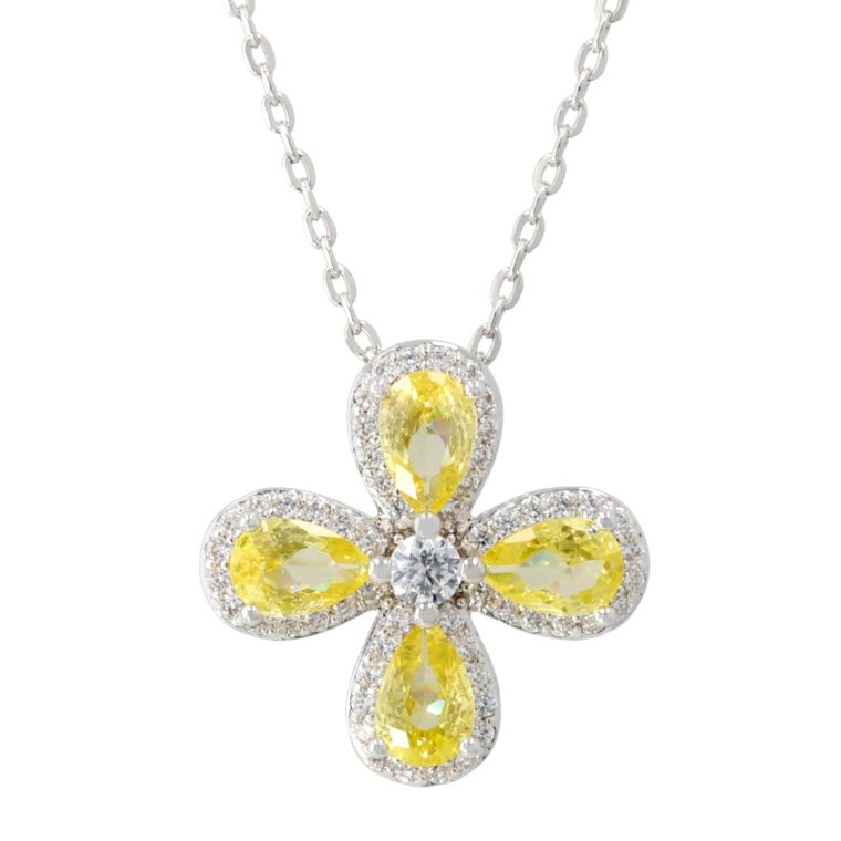 カナリーイエローカラーCZ クローバーペンダント計約2ct[リデル]
