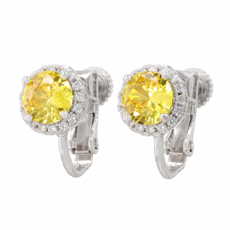 カナリーイエローカラーCZ イヤリング/ピアス 計約2ct[ノラ]