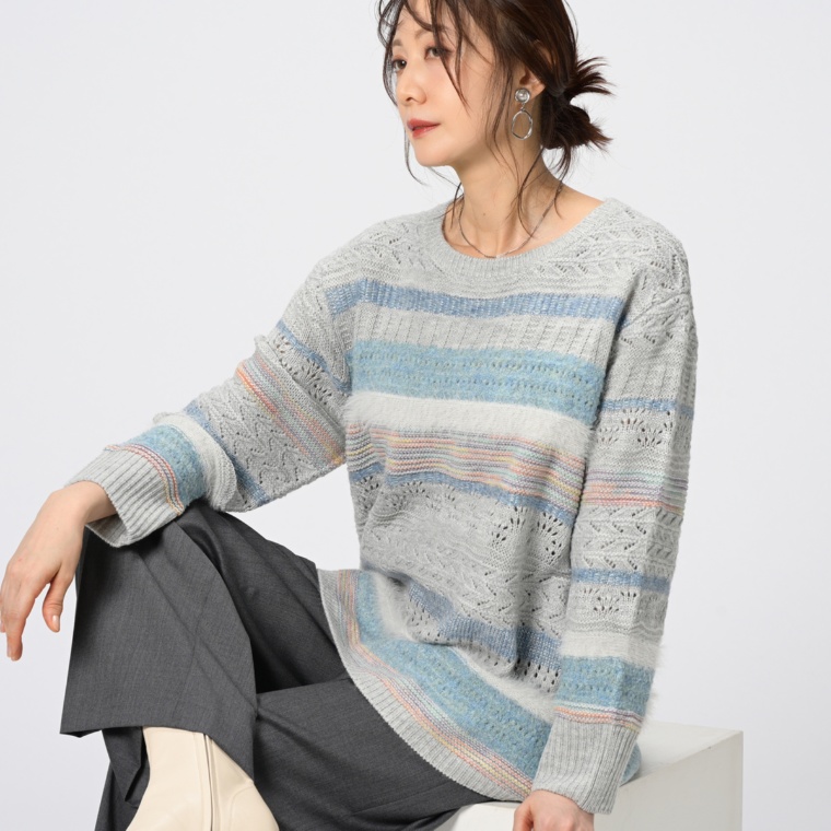 WHITELEY きらふわミックス多種編みニットプルオーバー
