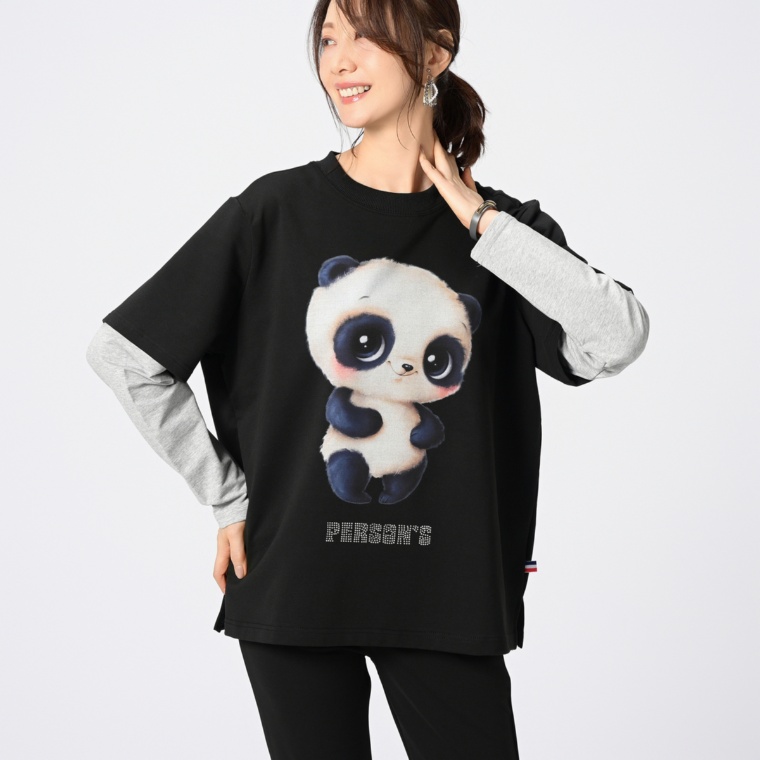 PERSONS レイヤードライクパンダプリントTシャツ
