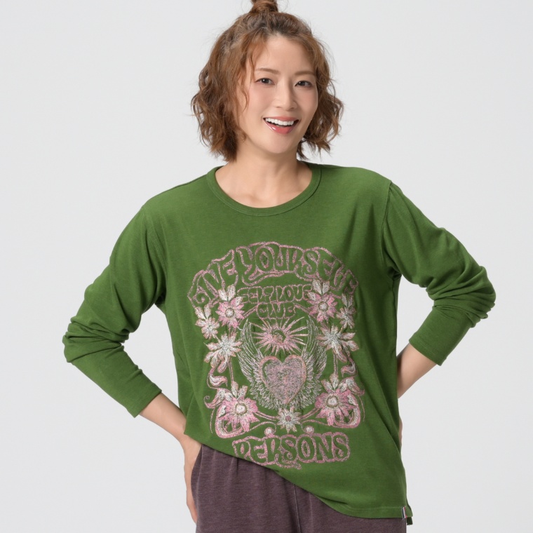 PERSONS ハート&フラワー刺繍Tシャツ