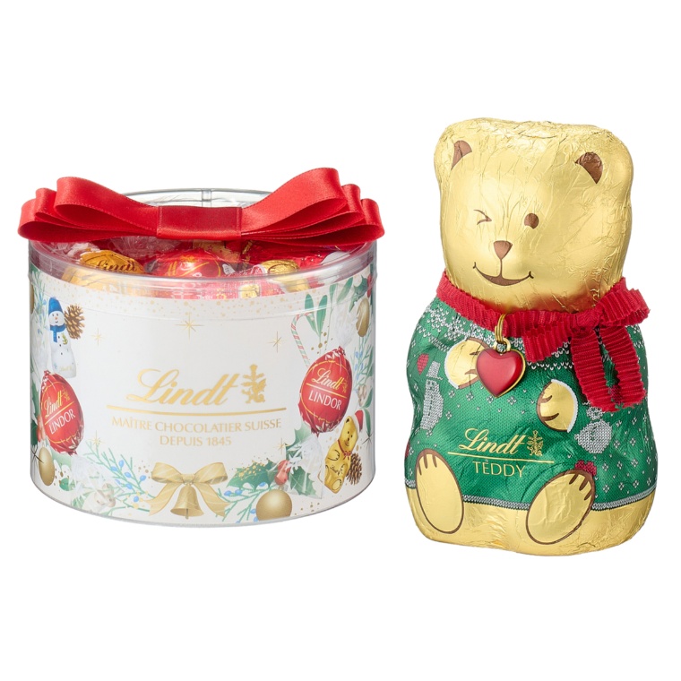 リンドール クリスマス リボンボックス14個入&テディ セット